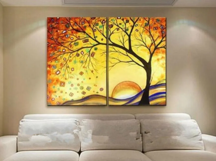 2 piece Abstract modern wall art canvas handpainted tree oil painting