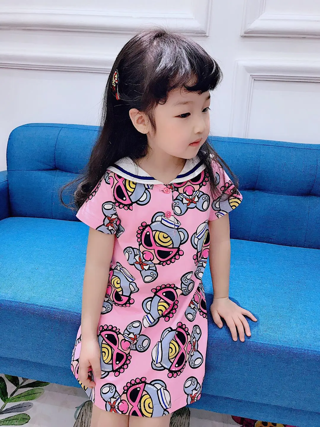 

BABY GIRLS DRESSES CUTE PINK AND COLORFUL LONG SHIRTS SKIRTS FOR KIDS CARTOON PATTERN FASHION COOL TURN-DOWN COLLAR