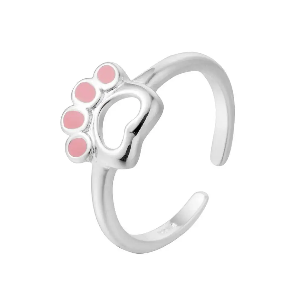 Charms S925 Silver Cute Pets Cat Dog Footprints Heart Paw Print rings for Women Creative Party sterling jewelry | Украшения и