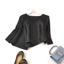 Miyake сплошной цвет три четверти модные складные свободные необычные футболки