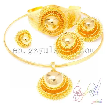 

YULAILI Big Wedding Bride Jewelry Sets Pure Gold Color Necklace/Earring/Pendant/Bangle/Ring Ethiopian Habesha Jewelry Set