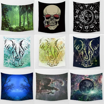 

Hot sale fashion crazy skull skeleton elephant stars sky pattern wall hanging tapestry size 200*150cm and 150*130cm