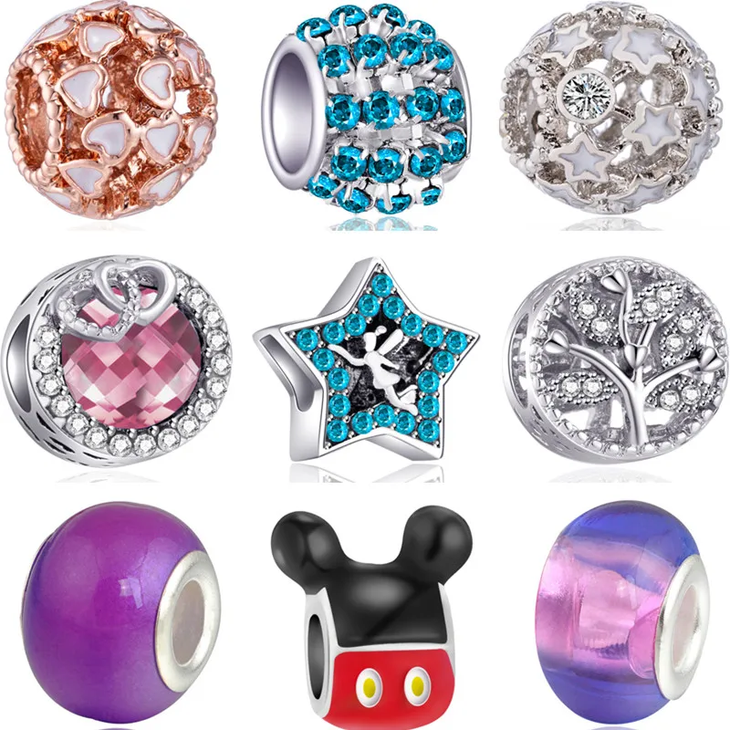

Hot Fashion Big Ball Crystal Flowers Hearts Wings Stars Charms Beads Fit Original Pandora Bracelets & Bangles for Women DIY Gift