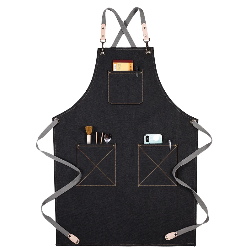 SenYue woman Men Adjustable Adult Bib Apron With Pockets Chef Waiter Kitchen Cook Apron