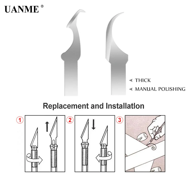 

UANME B&R Woodworking Precision Steel Thick Hard Blade Engraving Craft Sculpture Knife Scalpel Cutting Tool for PCB Repair