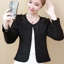 Модная черная Женская куртка размера плюс 3XL 4XL с круглым воротником, женская короткая куртка с длинным рукавом, женские куртки и пальто A956