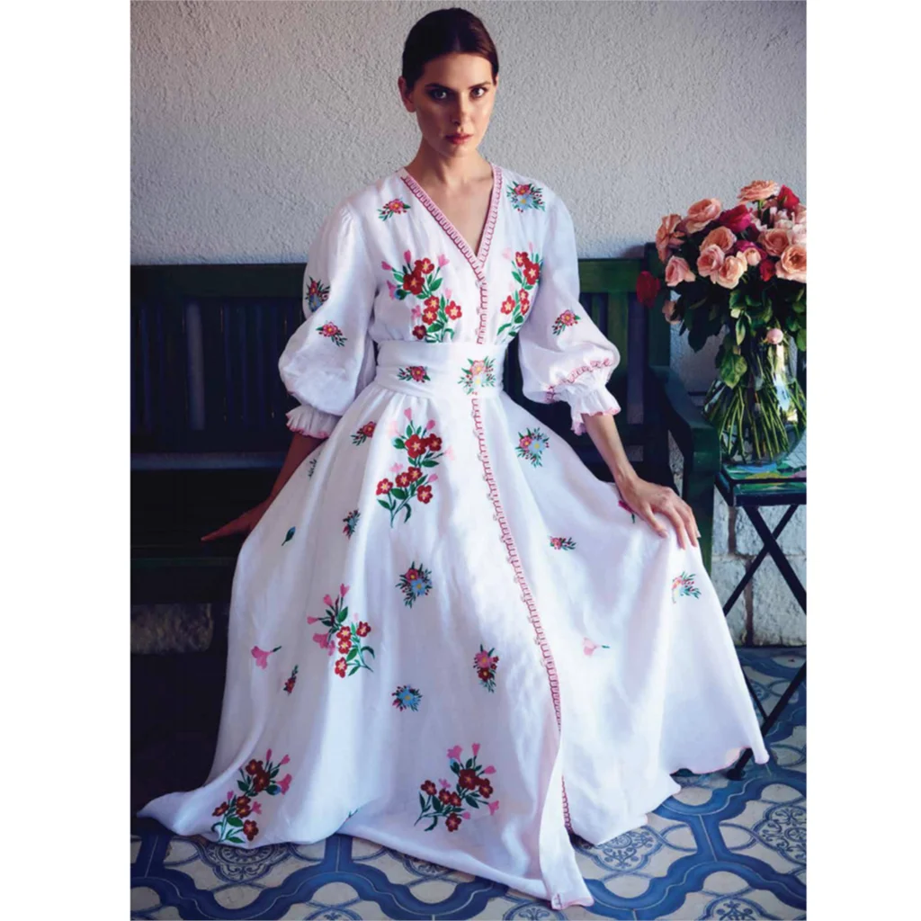 floral embroidered midi dress