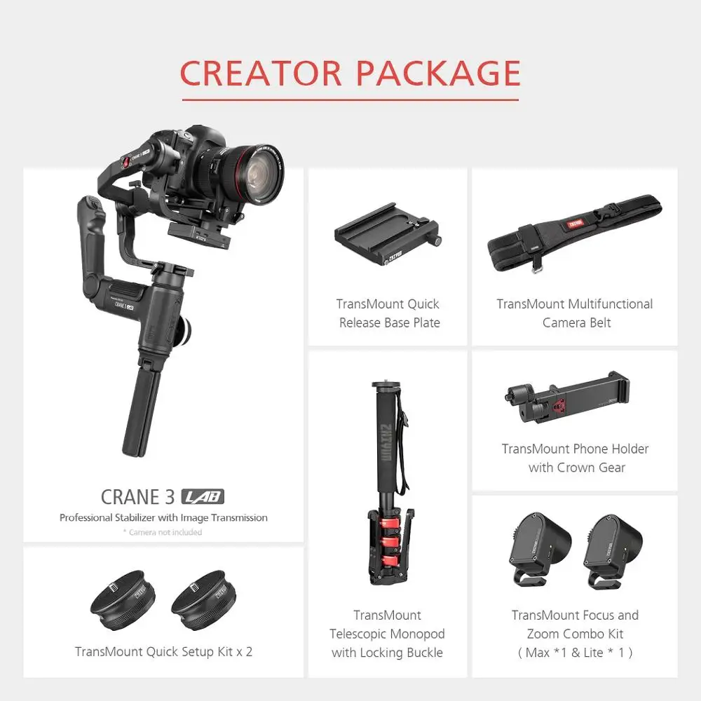 Zhiyun Crane 3 LAB 3 Axis ручной карданный стабилизатор для DSLR камер 1080P Full HD Беспроводная передача изображения для sony Canon - Цвет: Crane 3 LAB Creator