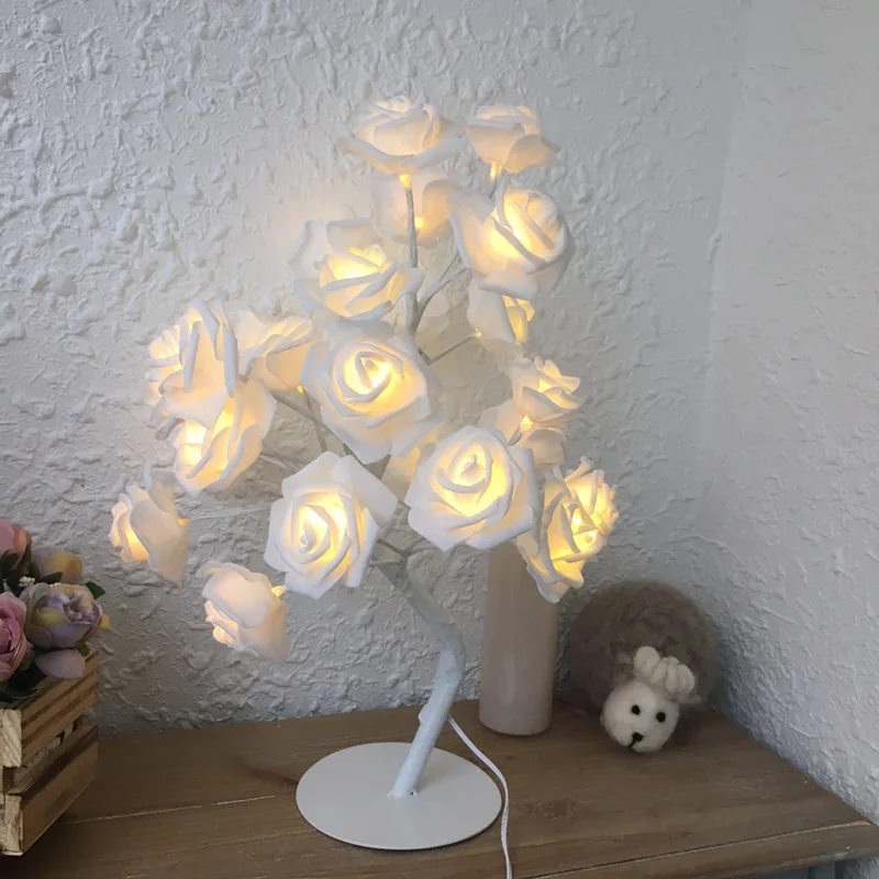

Creative Simulation White Rose LED Night Light Romantic Tree String Light Table Desk Lamp for Valentine's Day Girls Bedroom