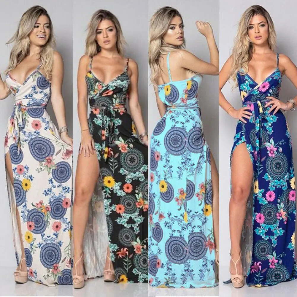 

Hirigin Women's Boho Style V Neck Sling Maxi Dress Ladies Summer Printed Floral Sundress
