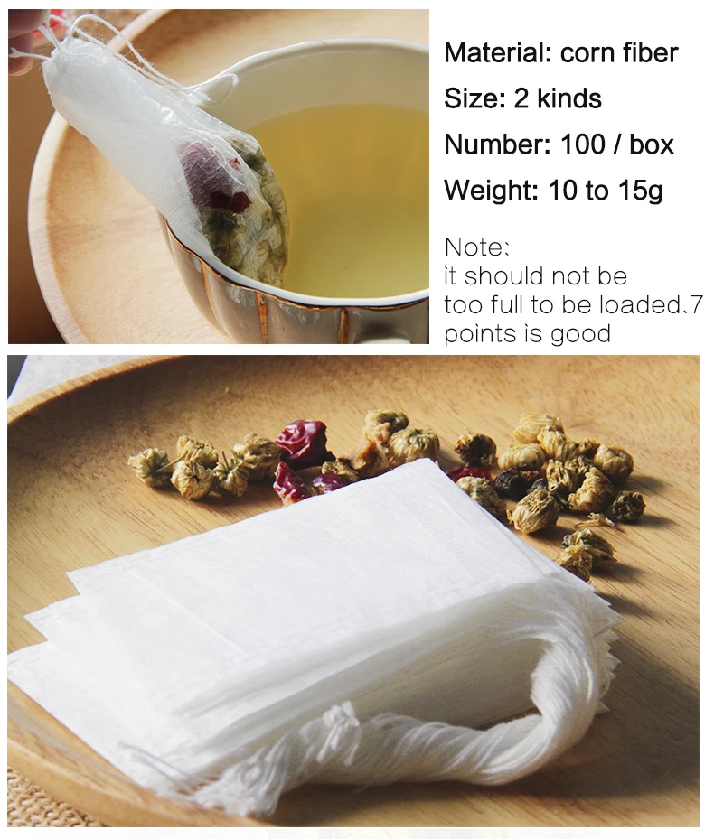 Экологически чистый чай мешок кукурузные волокна Пуэр Чай infuser фильтровальная бумага для травы свободные 100 шт./пакет