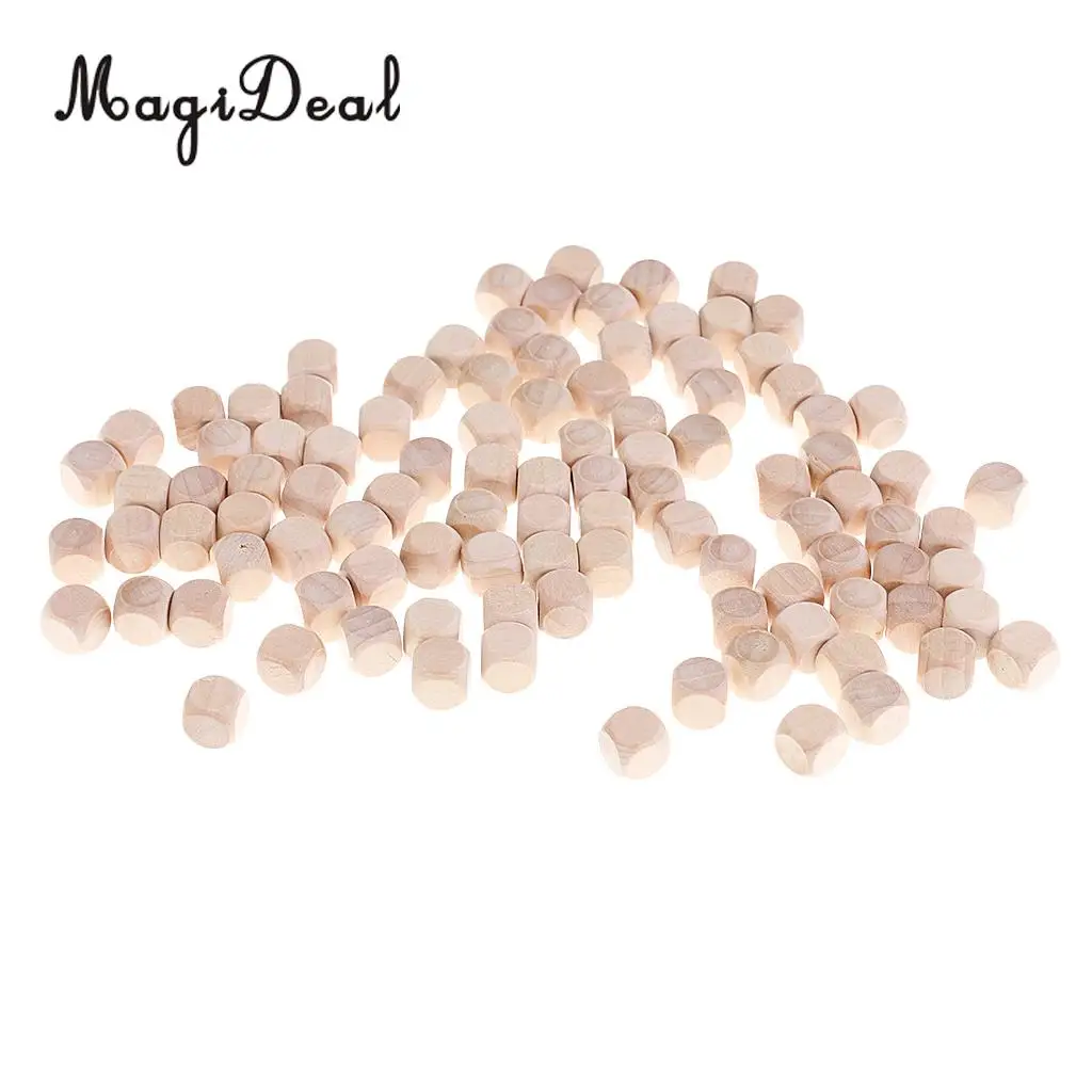 MagiDeal 100 Pieces Wooden Blank Six Sided Dices DIY for D&D MTG DND Board Games Props Savage World Card Games Club Pub