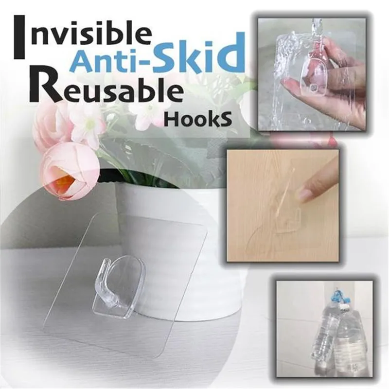 

Invisible Anti-Skid Reusable Hooks Strong Transparent Suction Sucker Kitchen Bathroom Key Holder Storage Hangers Wall Hook