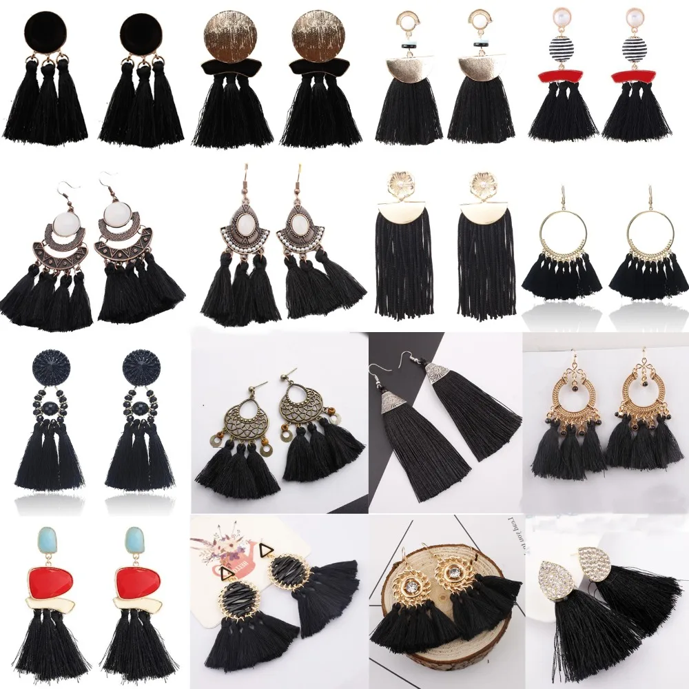 

SexeMara Bohemian Long Statement Tassel Drop Earrings Luxury Resin Beads Tassel Earrings Women 27 Style Choice Dangle Earrings