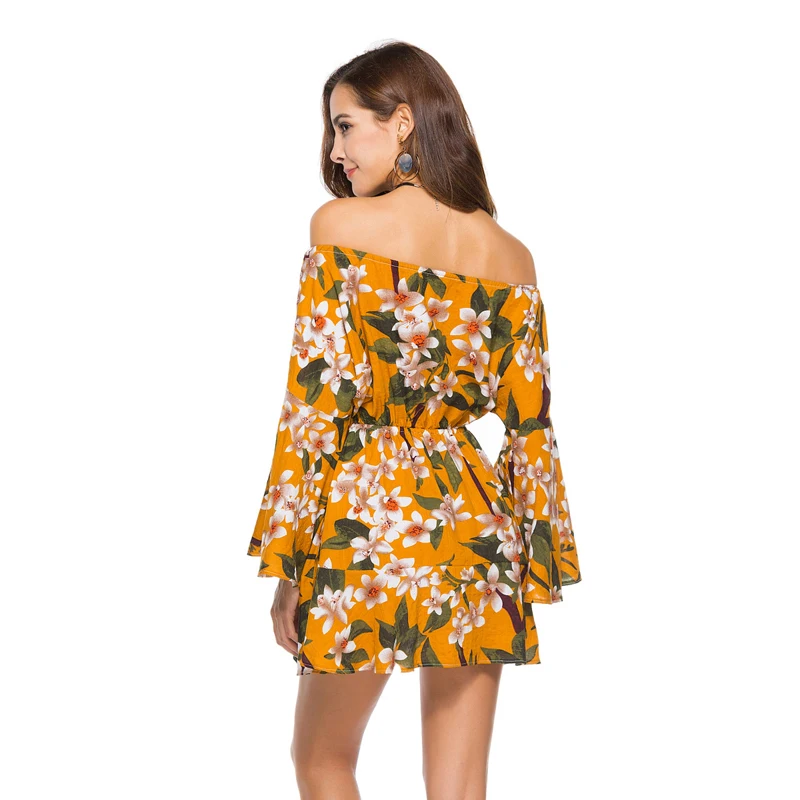 SharVell для женщин Folarl печати Boho платья мода Slash средства ухода за кожей Шеи Империя