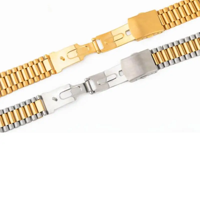 Shellhard Stainless Steel Buckle Straight End Watch Strap Band Bracelets For Mens Women 12 14 16 18mm Sliver Gold Relojes Hombre