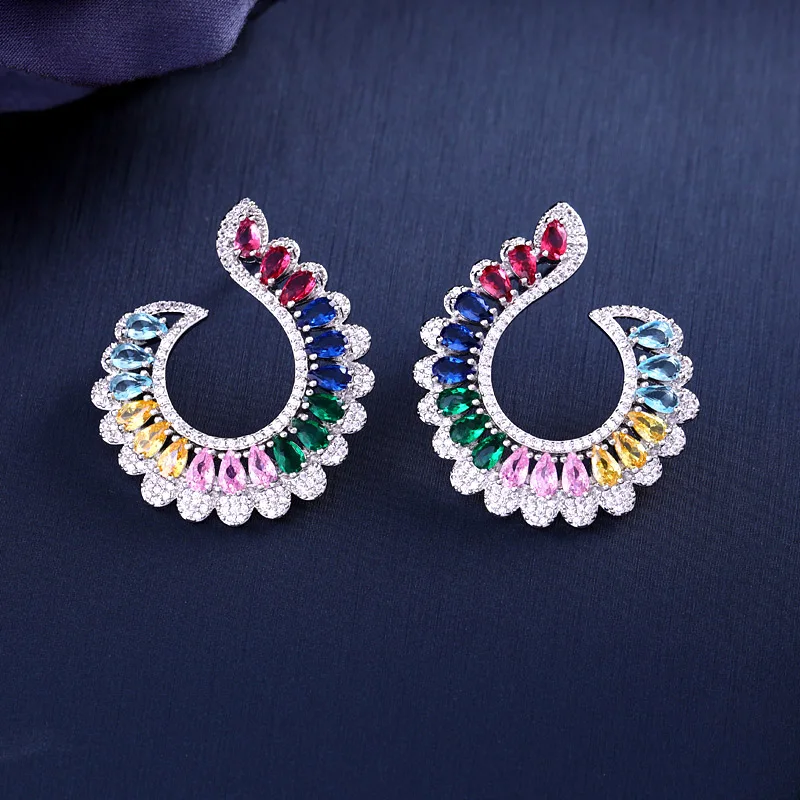 jankelly Luxury Brand Silver Earrings Full Micro Cubic Zirconia Paved