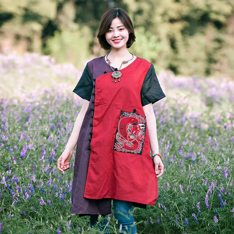 

New coat female embroidery plate buckles national wind restoring ancient ways with short sleeves long women's spring/summer