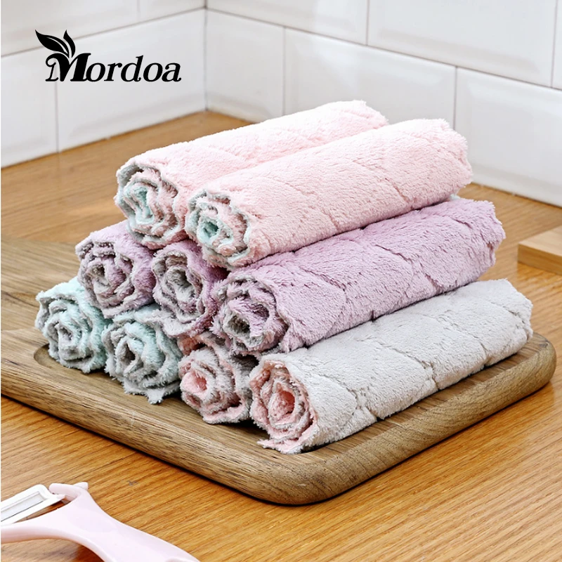 

Kitchen coral velvet dish towel rag non-stick oil double-layer printing dish cloth double-sided absorbent thickening scouring