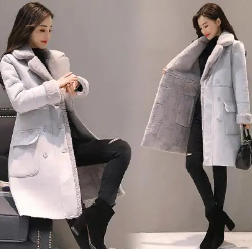 Rihschpiece зимняя замшевая длинная куртка женская бархатная парка плотное меховое пальто теплая винтажная повседневная одежда с карманами верхняя одежда RZF1520 - Цвет: Style2 gray