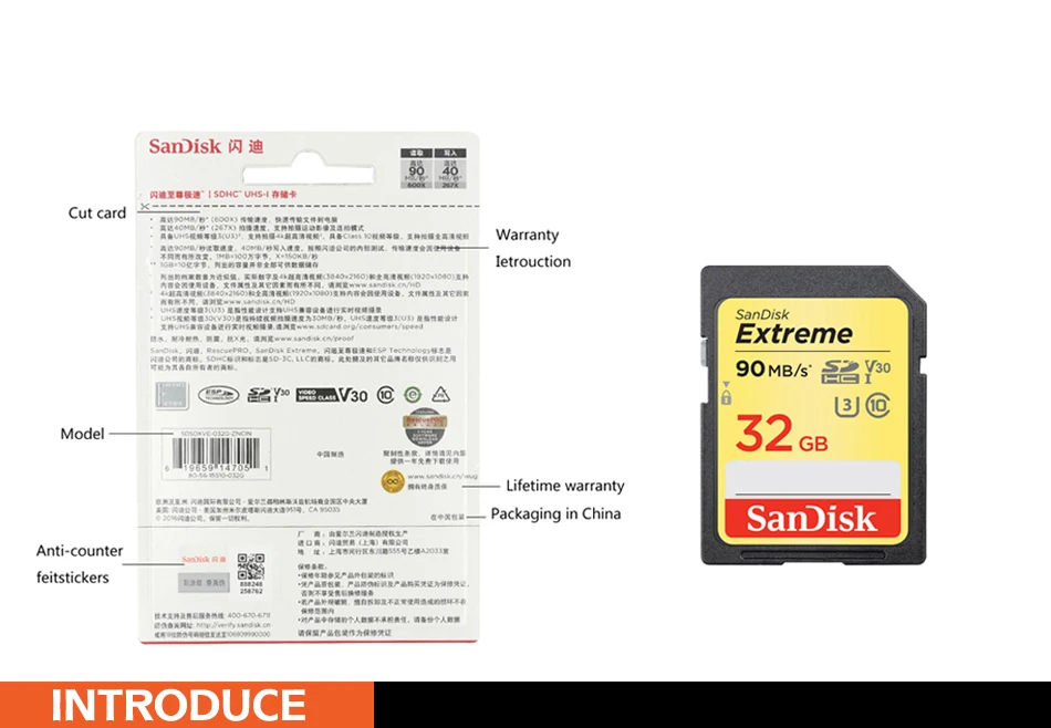 SanDisk Extreme карты памяти sd Card 128 32 gb micro sd карты SDHC/SDXC Class10 C10 U3 V30 sd card 64 gb 90 МБ/с. UHS-I для Камера