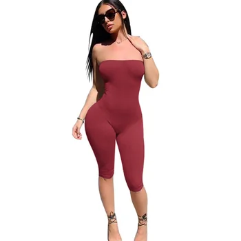

Fashion Summer Sexy Club Wear Playsuits 2019 Women Off Shoulder Jumpsuits Ladies Lace Up Solid Elastic Romper Ladies Bodysuits