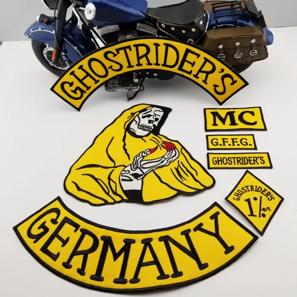 New Arrival 7pcsSet GHOSTRIDER'S GERMANY Embroidered Iron-On Sew On Back Badge Biker Rider Patch For Jacket Vest Free Shipping (5)