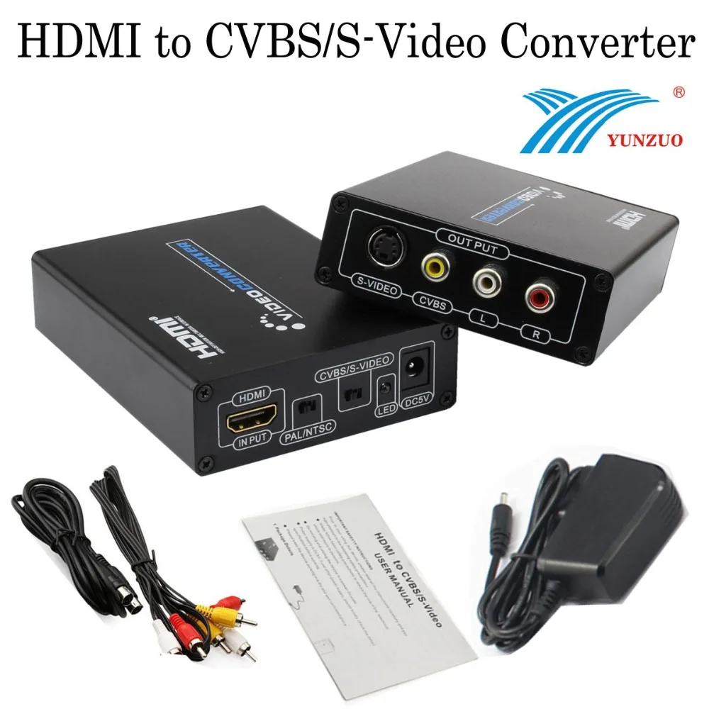 YUNZUO HDMI to CVBS/S-Video Converter 1080P Support PAL/NTSC HDMI to AV Audio L/R Convert Adapter Box for Analog TV VHS VCR DVD YUNZUO HDMI to CVBS/S-Video Converter 1080P Support PAL/NTSC HDMI to AV Audio L/R Convert Adapter Box for Analog TV VHS VCR DVD