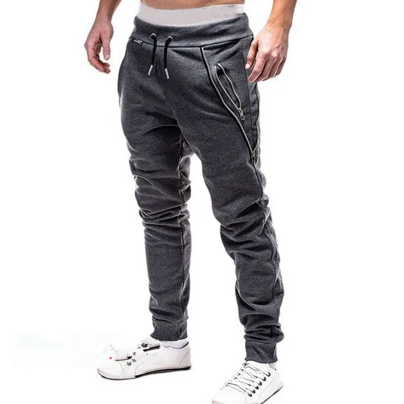 New Sweatpants Men Zipper Pockets Solid Casual Mid Waist Pants Men Full Length Joggers Trousers Men Streetwear Pantalon Homme