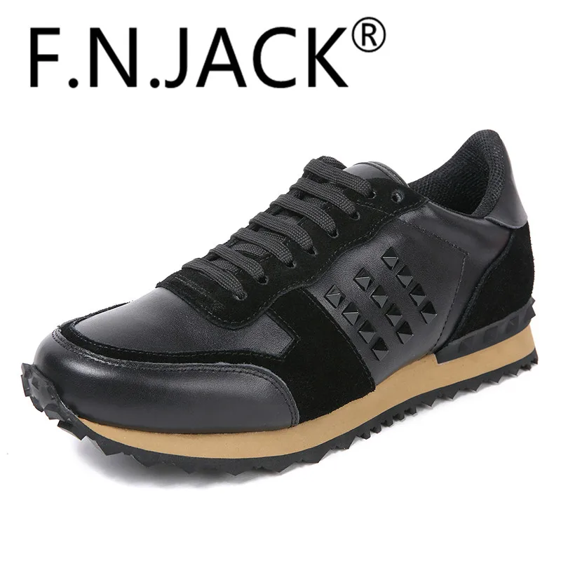 

Rock runner Fashion Men Shoes F.N.JACK Denim Sneakers Studs Genuine leather Brand New Trainers