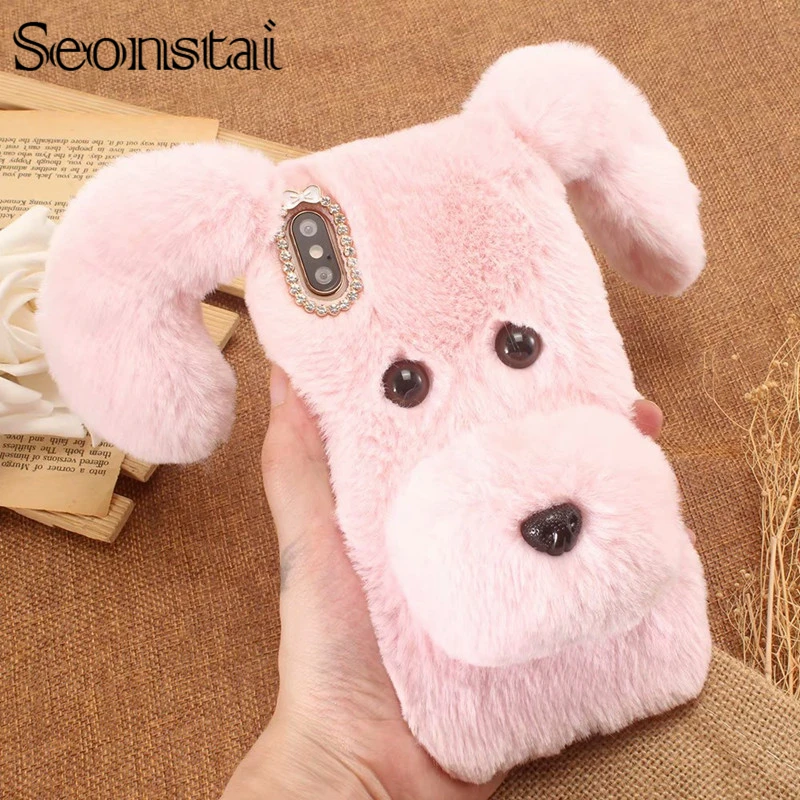 Buy Rabbit Ears Furry Glitter Phone Case For iPhone X