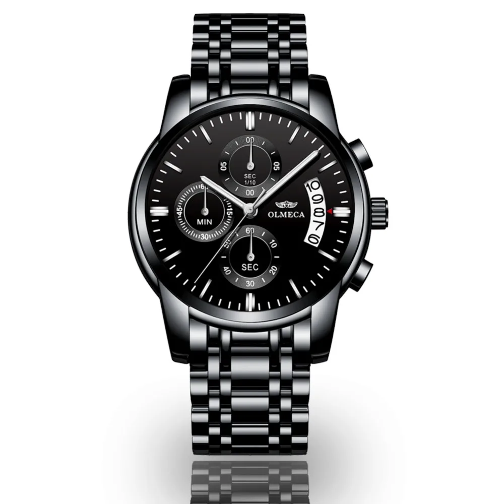 

OLMECA Relogio Masculino Men Watch Luxury Watches 3ATM Waterproof Clock Chronograph Wristwatch Stainless Steel Band & Leather