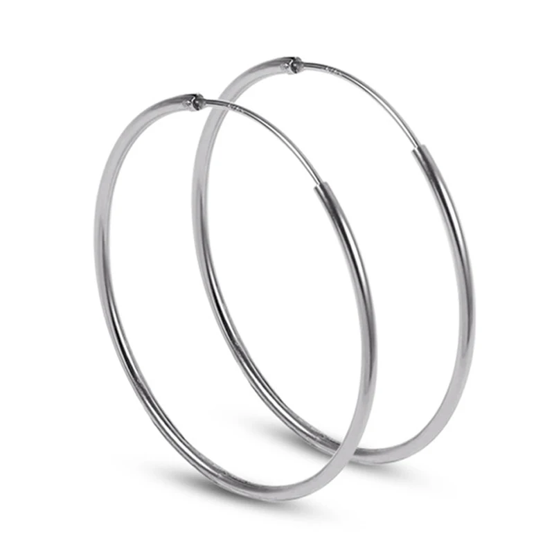 

Women Real 925 Sterling Silver Hoop Earring 50mm/60mm Round Circle Loop Gifts Box Packing Simple Silver Hoop Earrings Piercing