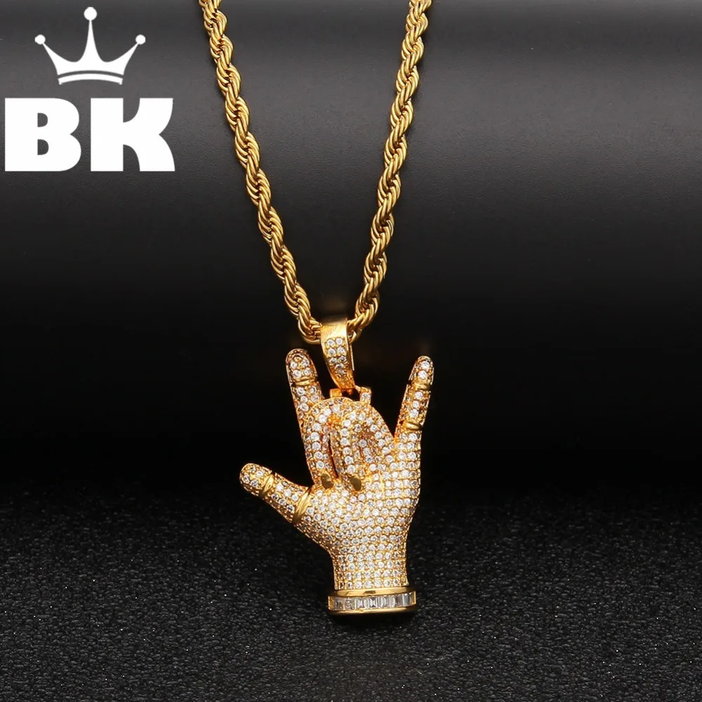 THE HIPHOP KING Custom finger love CZ Pendant Necklace Hip Hop Full Iced Out Cubic Zirconia gold sliver Stone | Украшения и