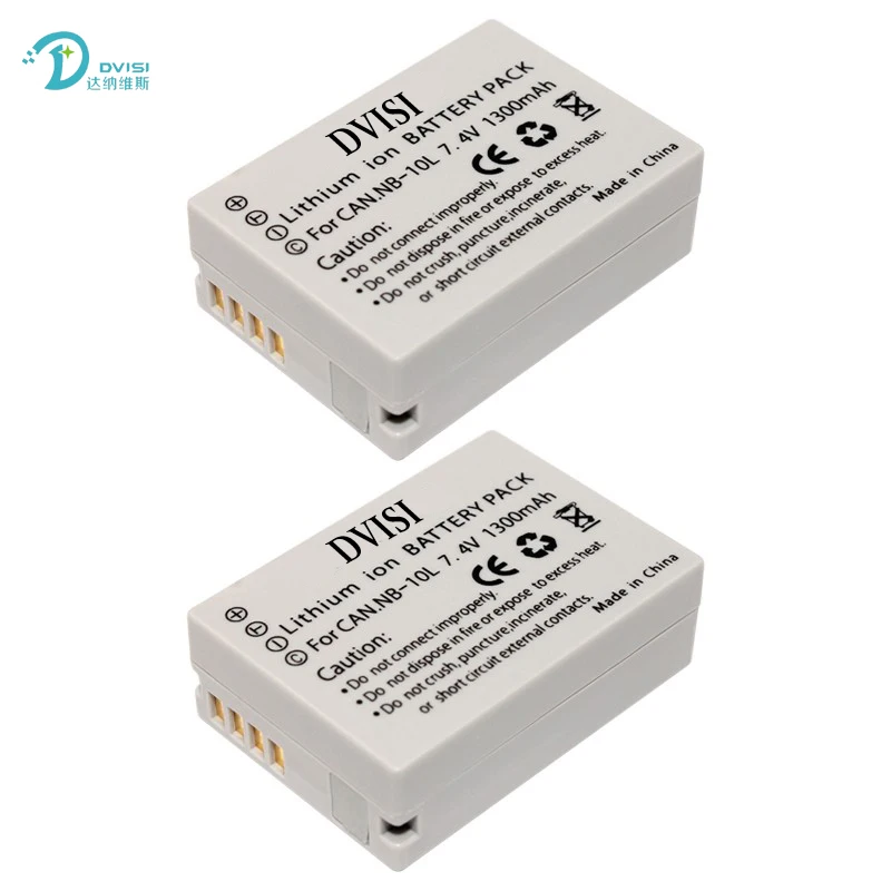 DVISI 2pcs/lot 7.4V 1300mAh Digital Camera Battery Pack NB 10L NB10L
