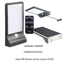 Светодиодный солнечный свет 48 Светодиодный движения PIR Сенсор уличные фонари на солнечных батареях для сада на открытом воздухе ночного Водонепроницаемый стены IP65 пульт дистанционного управления