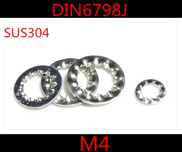 100pcs DIN6798J M4 Stainless Steel A2 Internal Toothed Shakeproof