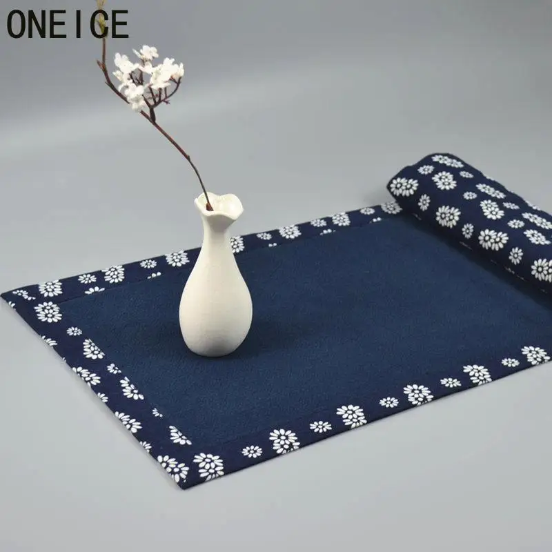 

Burlap Linen Cup Coaster Tea Towel Table Mat Pad Chinese Green Flag Used for Tea tray Home Decoration