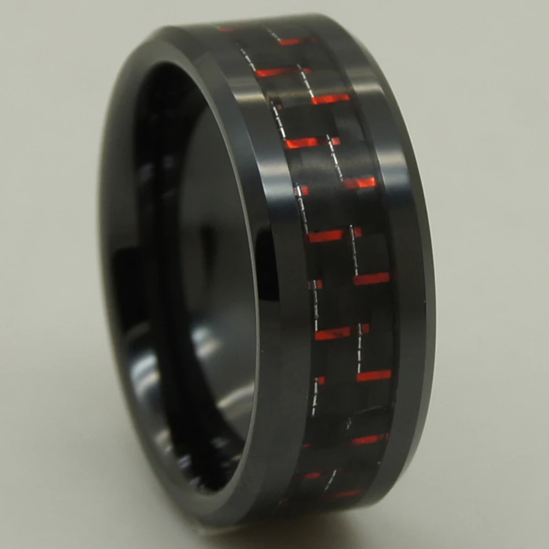 

black & red carbon fiber inlayed black hi tech scratch proof ceramic ring 1pc