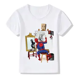Детская футболка с рисунком паука; детская одежда с принтом супергероя; Одежда для девочек; топы с героями мультфильмов для мальчиков;
