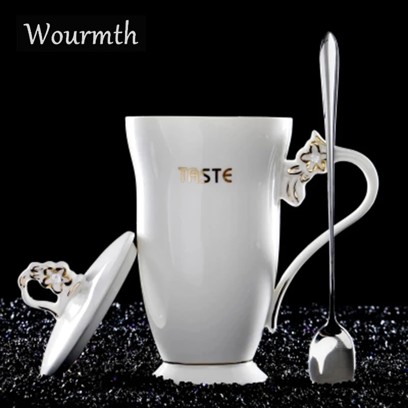 WOURMTH простой белый костяной фарфор высокой емкости чай кружки 390 мл, Континентальный стиль керамическая кружка чай чашка Подарочная коробка