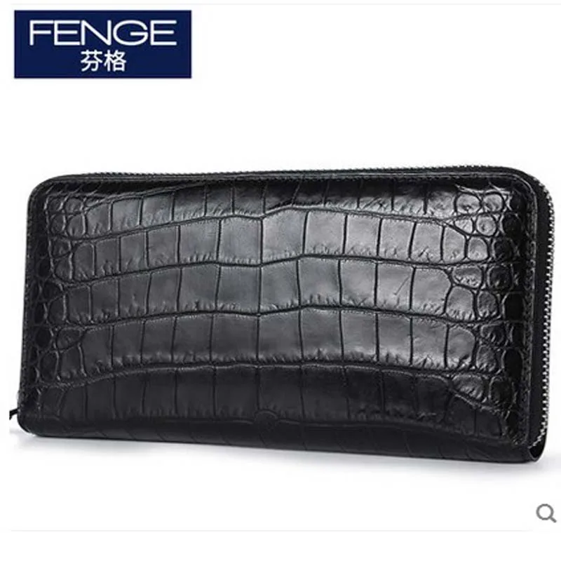 

Fenge crocodile leather No man long crocodile leather men wallet purse stitching Siam crocodile belly men bag