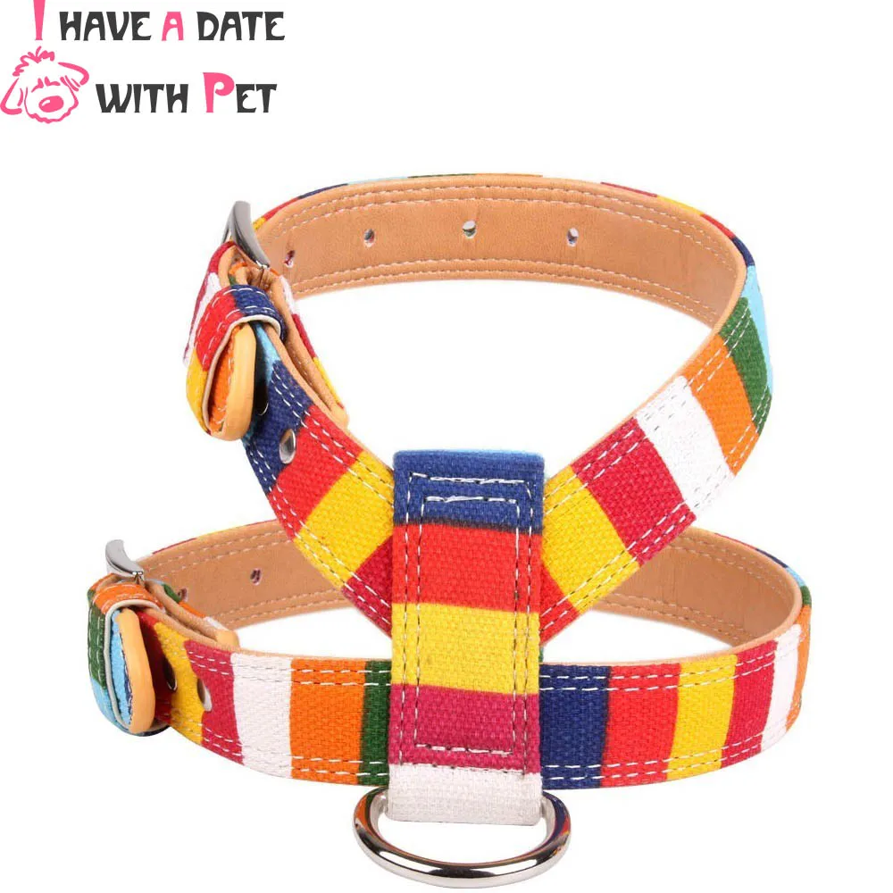 

(1 pieces/lot) Pet dog accessories Canvas Pu Leather colorful Pet Dog harness