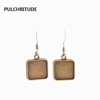 

PULCHRITUDE 12pcs/lot Metal Alloy Zinc Fit Square 16mm Cabochon Set Pendant Drop Earing Diy Jewelry Making C0790