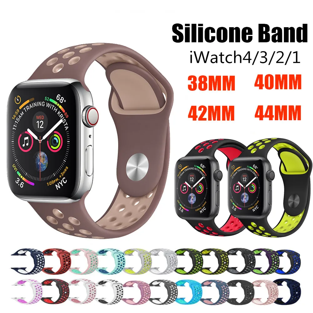 

40mm 44mm Sport Soft Silicone Watch Band Correa For Apple Watch iWatch 1 2 3 4 Replace Belt Strap 38 42 Watchband Accessories
