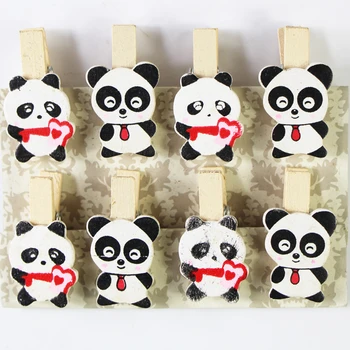 

8 pcs Cute Panda Elephant Animal Cartoon Mini Natural Wooden Pegs Memo Clips Christmas Deco Cards Photo Paper Clothespins