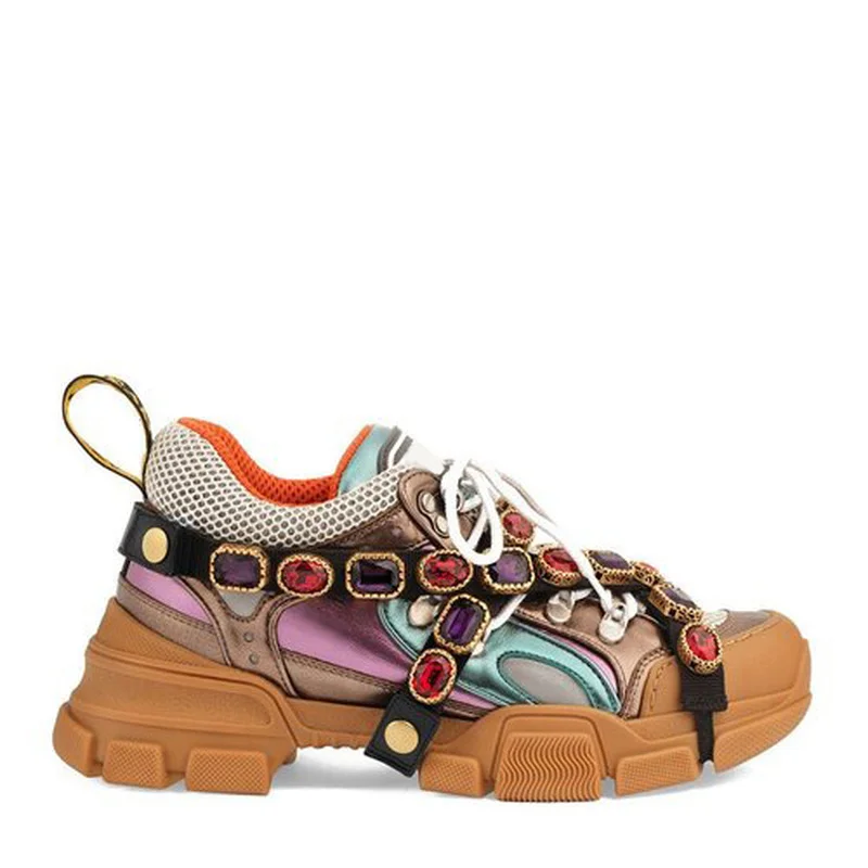 

2018 Autumn White Ins Super Fire Women's Shoes Crystal Metal Decorative Diamond Fashion Platform Sneakers Luxury Women Shoes