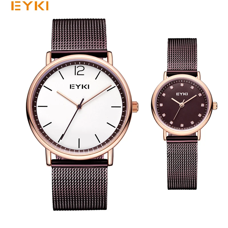 BEST SELLER  EYKI Brand Couple Weave Mech Strap Watches Simple Milanese Stainless Steel Men Women Casual Dress W