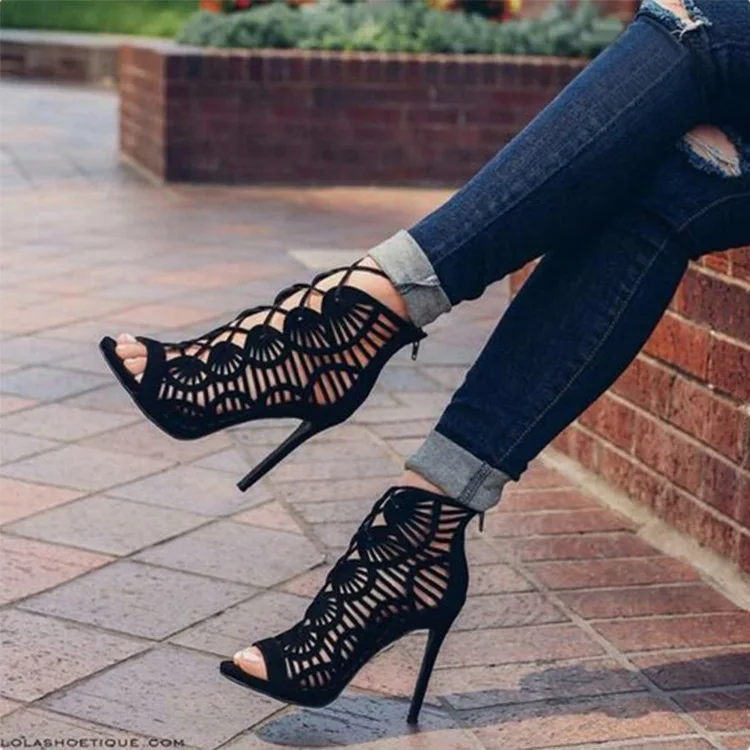 baratas 2018 Sandálias Gladiador Romano Verão Cross amarrado Botas Mulheres New Sexy Oco Peep Toe Stiletto sapatos de Salto Alto Sapatos de Mulher 688