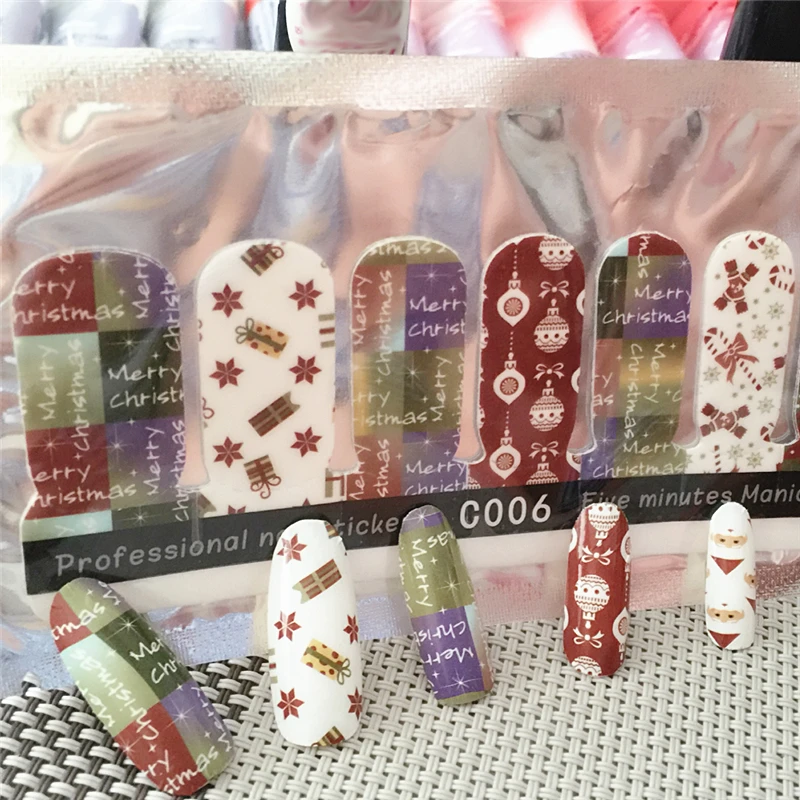 2 pack Full cover Christmas Nail UV Gel Tips Stickers 3D Nail Art